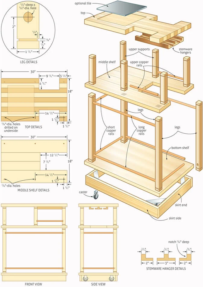 Sample woodworking plan sheet with drawings, from Ted’s sales page